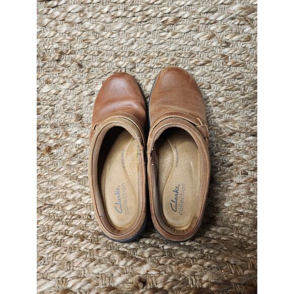 Women's Clarks Angie Mist Brown Leather Comfort Clogs Size 7 M Cushioned - Picture 9 of 11